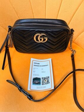 Gucci Black GG Marmont Quilted Leather Camera Bag Authentic COA